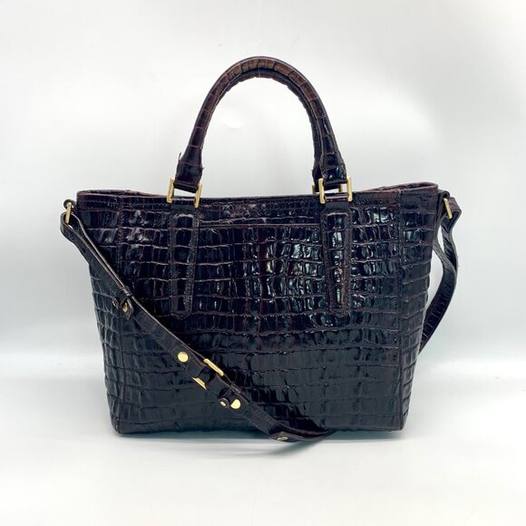 Brahmin Mini Asher Melbourne Brown Croc Embossed Leather Satchel - Picture 2 of 11